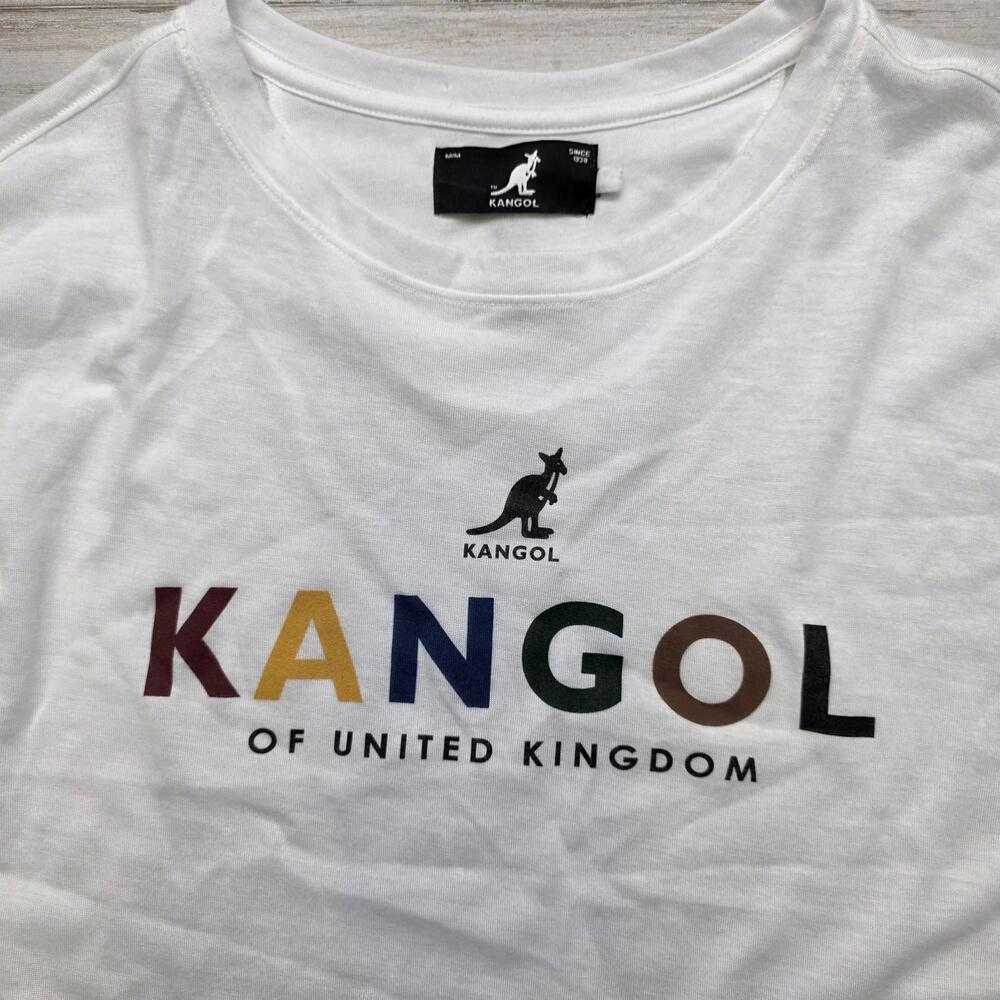 KANGOL Of United Kingdom Caps Classic Logo White Long Sleeve Graphic Tee M Tshir